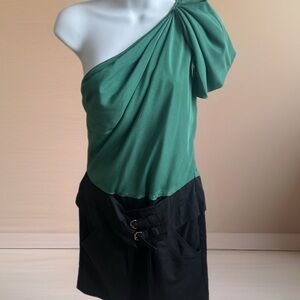 Green One-Shoulder Dress with Black Bottom